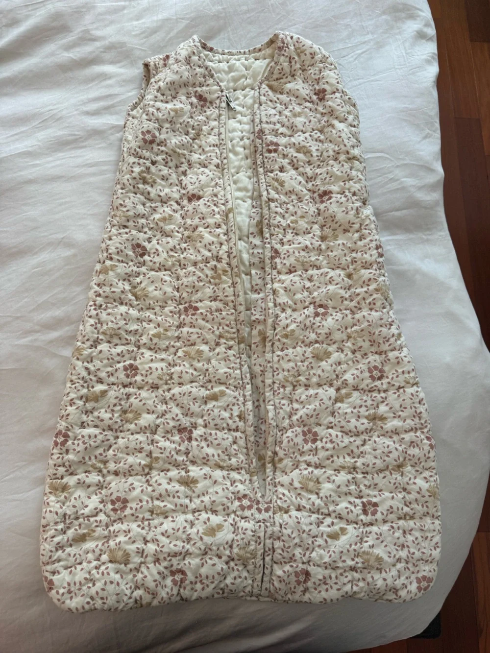 Coyuchi Quilted Floral Sleep Sack in Cream and Dusty Pink